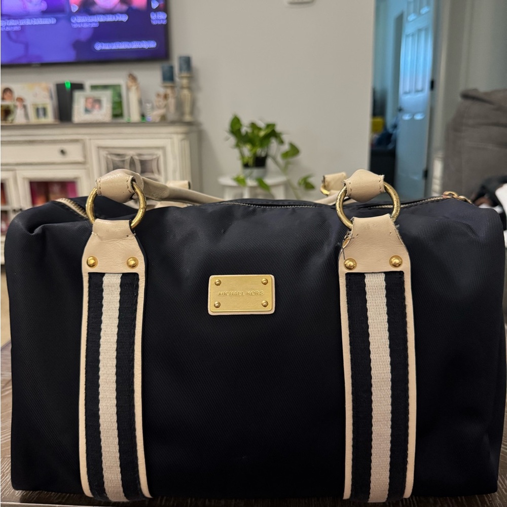 Michael Kors Navy Blue and Cream Duffel Bag